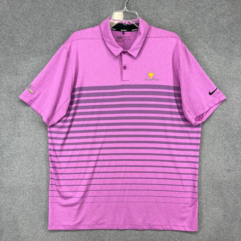Nike Golf Polo Mens XL Purple Striped Presidents Cup Dri-FIT Short Sleeve Shirt